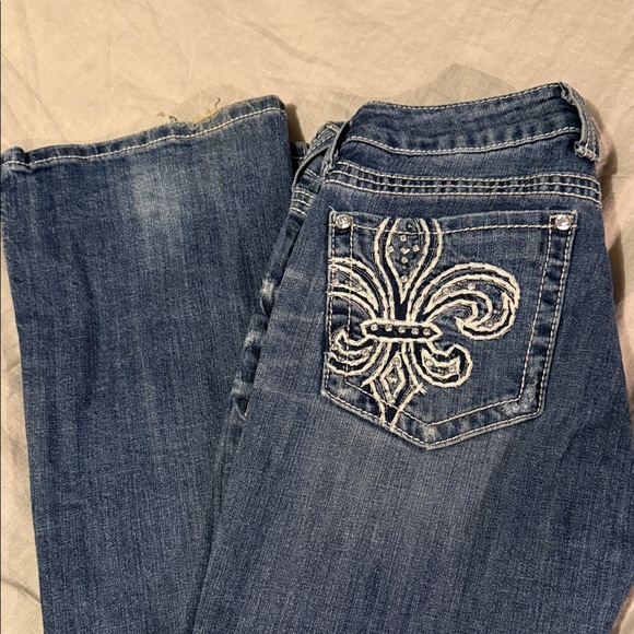 Miss Me Denim - Miss Me Blue Boot Cut Jeans with White embroidery with Jewels